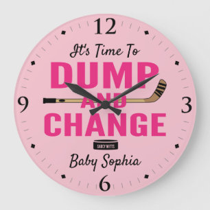 Personalized Hockey Baby Girl Name Dump and Change Large Clock