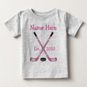 Personalized Hockey Baby Girl Name Year Born Pink T-Shirt