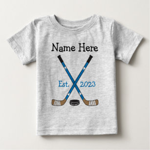 Personalized Hockey Baby Name Birth Year Born Blue Baby T-Shirt