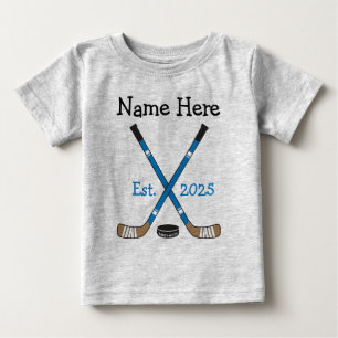 Personalized Hockey Baby Name Birth Year Born Blue T-Shirt