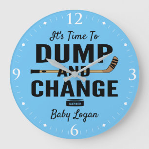 Personalized Hockey Baby Name Dump and Change Blue Large Clock