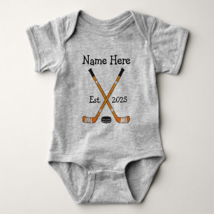 Personalized Hockey Baby Name Year Born Orange Bodysuit
