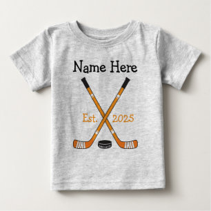 Personalized Hockey Baby Name Year Born Orange T-Shirt