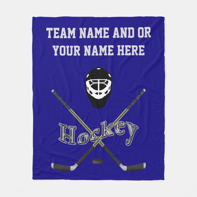 Personalized Hockey Blanket, Your TEXT and COLORS Fleece Blanket (Front)