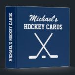 Personalized hockey card binder for collectors<br><div class="desc">Personalized hockey card binder for collectors (no sleeves). Personalized name on front and custom background colour. Organize your sports player card collection. Cute gift idea for boys and men. Ice hockey sticks and puck design.</div>