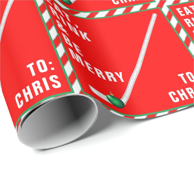 Personalized Hockey Christmas Holiday Gift Wrappin Wrapping Paper (Roll Corner)