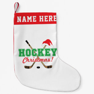 Personalized Hockey Christmas Sticks Santa Hat Small Christmas Stocking