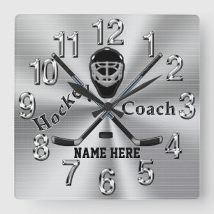 Personalized Hockey Coach Gifts with Name or Text Square Wall Clock