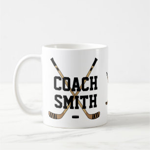 Personalized Hockey Coach Sticks and Puck Coffee Mug