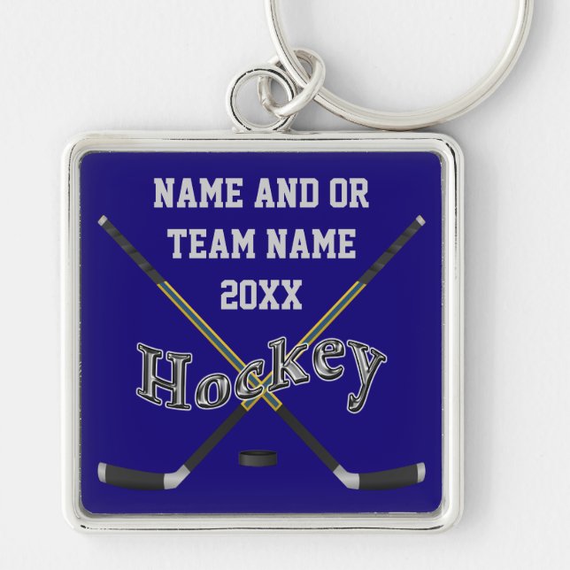 Personalized Hockey Gifts in Your Colours and Text Keychain (Front)