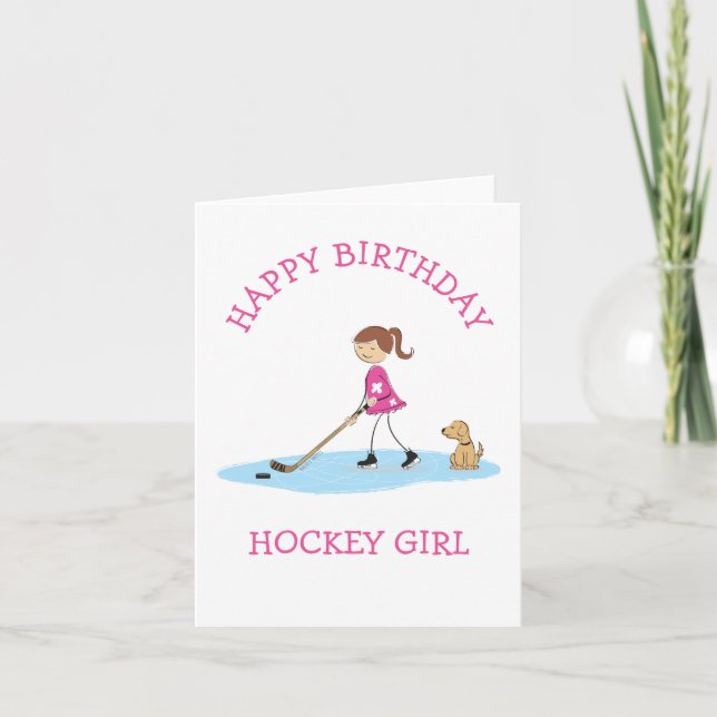 Personalized Hockey Girl Cartoon Happy Birthday Card (Front)