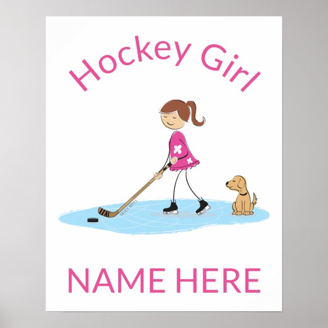 Personalized Hockey Girl Cartoon Name Poster (Front)