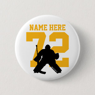 Personalized Hockey Goalie Name Number gold flare 2 Inch Round Button