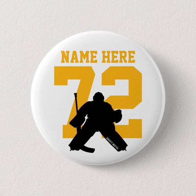 Personalized Hockey Goalie Name Number gold flare 2 Inch Round Button (Front)