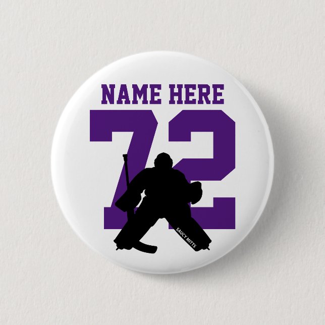 Personalized Hockey Goalie Name Number purple 2 Inch Round Button (Front)
