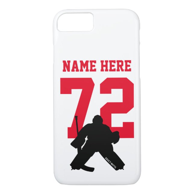 Personalized Hockey Goalie Name Number Red Case-Mate iPhone Case (Back)