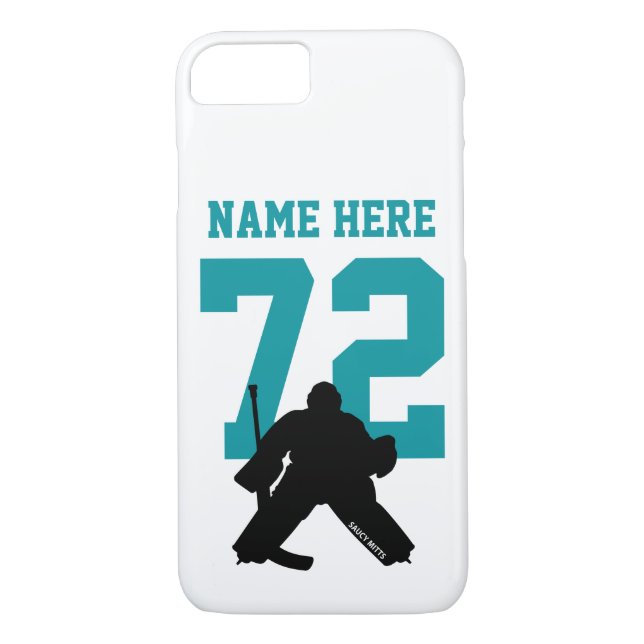 Personalized Hockey Goalie Name Number Shark Teal Case-Mate iPhone Case (Back)