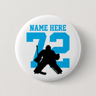 Personalized Hockey Goalie Name Number Turquoise 2 Inch Round Button