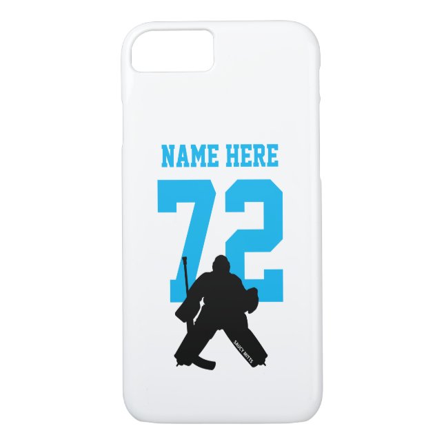 Personalized Hockey Goalie Name Number Turquoise Case-Mate iPhone Case (Back)