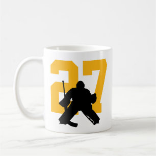Personalized Hockey Goalie Player Number Gold Coffee Mug