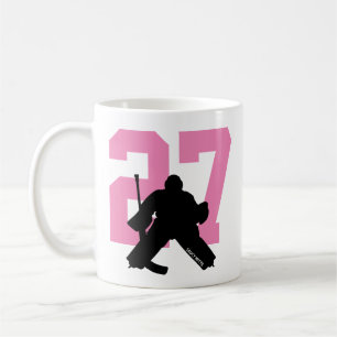 Personalized Hockey Goalie Player Number Pink Coffee Mug