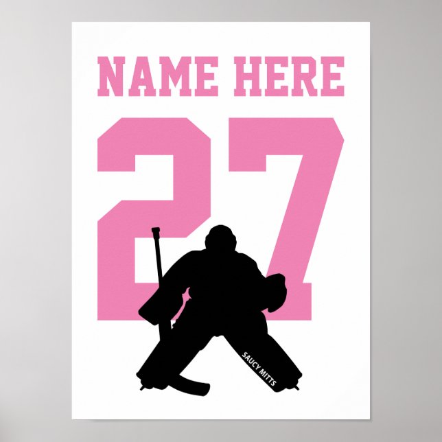 Personalized Hockey Goalie Player Number Pink Poster (Front)