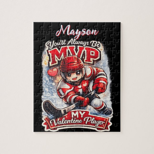 Personalized Hockey MVP My Valentine Player Jigsaw Puzzle (Vertical)