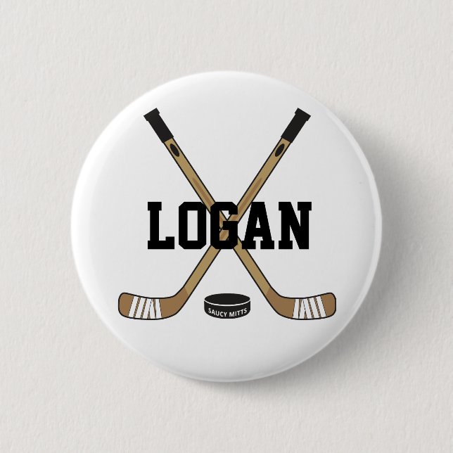 Personalized Hockey Name Hockey Pinback Flare 2 Inch Round Button (Front)