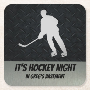 Personalized Hockey Night Coasters for Home Bar