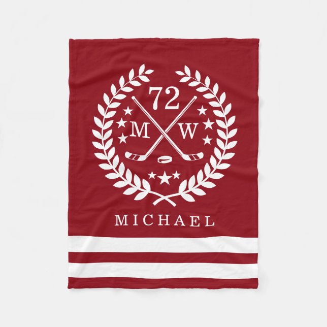 Personalized Hockey Player All Star Deep Red Fleece Blanket (Front)