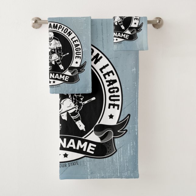 Personalized Hockey Player Ice Rink Team Athlete  Bath Towel Set (Insitu)
