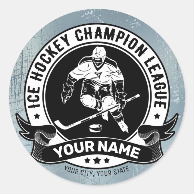 Personalized Hockey Player Ice Rink Team Athlete  Classic Round Sticker (Front)