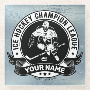 Personalized Hockey Player Ice Rink Team Athlete  Glass Coaster