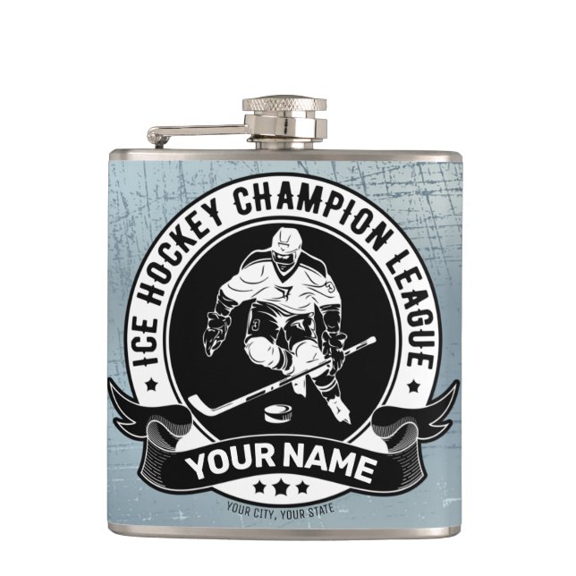 Personalized Hockey Player Ice Rink Team Athlete  Hip Flask (Front)
