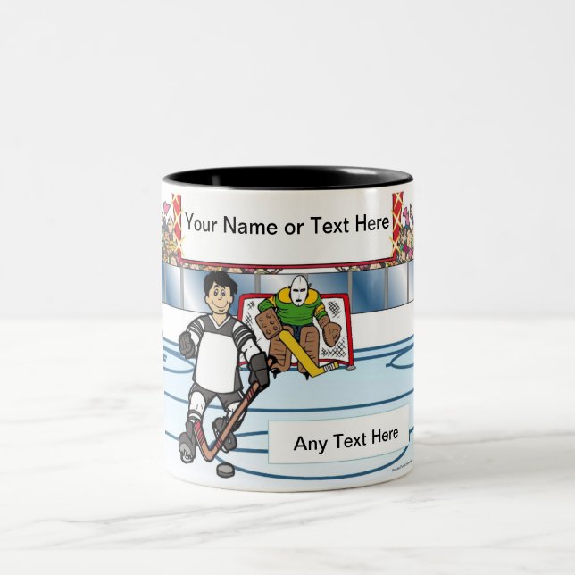 Personalized Hockey Player - Male Cartoon Two-Tone Coffee Mug (Center)