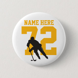 Personalized Hockey Player Name Number black gold 2 Inch Round Button