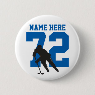 Personalized Hockey Player Name Number blu Pinback 2 Inch Round Button