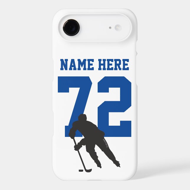 Personalized Hockey Player Name Number Blue Case-Mate iPhone Case (Back)