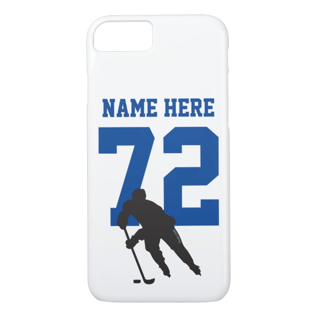Personalized Hockey Player Name Number Blue Case-Mate iPhone Case (Back)