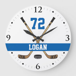 Personalized Hockey Player Name Number Blue Large Clock