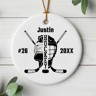 Personalized Hockey Player Name Number Christmas  Ceramic Ornament