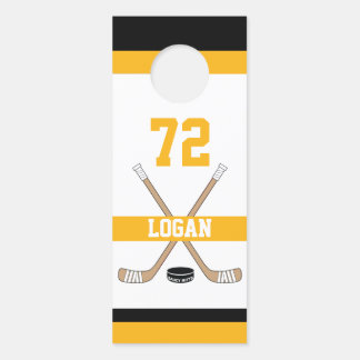 Personalized Hockey Player Name Number Gold Room Door Hanger