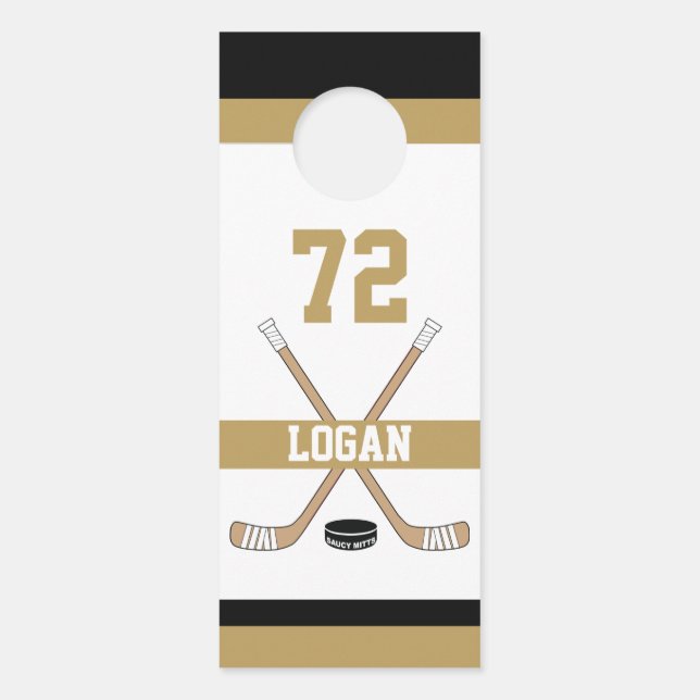 Personalized Hockey Player Name Number Golden Room Door Hanger (Front)