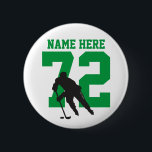 Personalized Hockey Player Name Number green flair 2 Inch Round Button<br><div class="desc">Personalized Hockey Player Name Number green Pinback button</div>