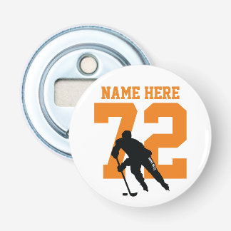 Personalized Hockey Player Name Number Orange Bottle Opener