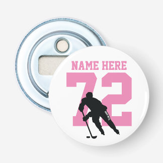 Personalized Hockey Player Name Number Pink Bottle Opener