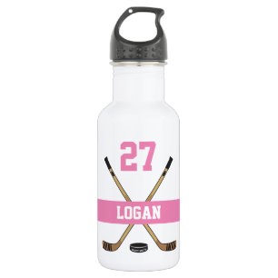Personalized Hockey Player Name Number Pink Girls 532 Ml Water Bottle