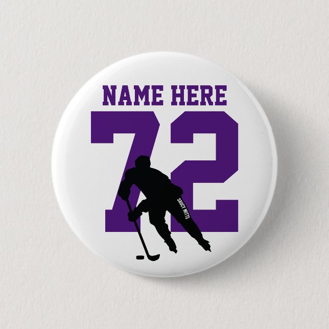 Personalized Hockey Player Name Number Purple 2 Inch Round Button (Front)