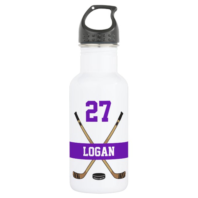 Personalized Hockey Player Name Number Purple 532 Ml Water Bottle (Front)