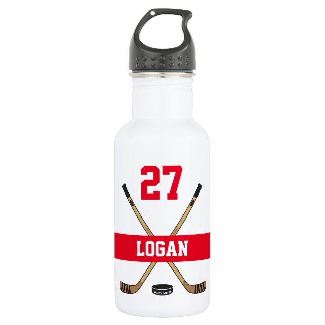Personalized Hockey Player Name Number Red 532 Ml Water Bottle (Front)